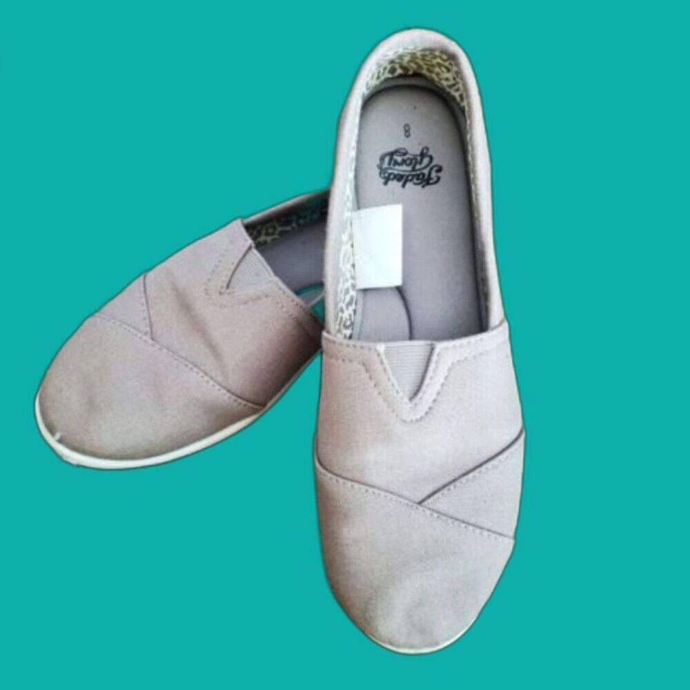 Faded Glory Womens Sz 8 Tan Fabric Canvas Flats Slip On Casual Comfort Shoes